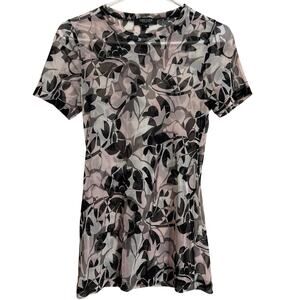 Karen Kane Lifestyle Sheer Floral Mesh Overlay Top Black Pink Medium